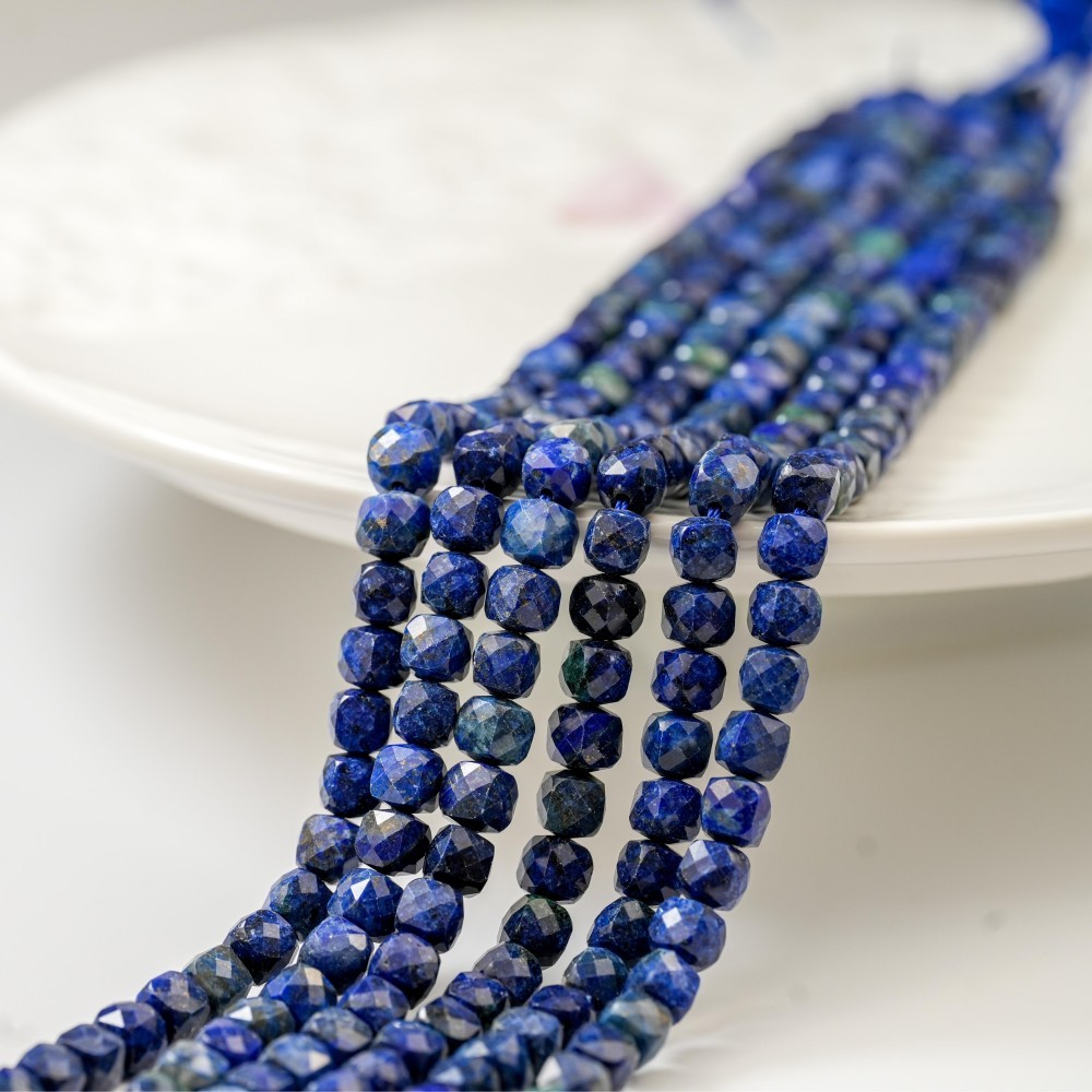 Lapis Lazuli‌ ，8mm Facetterede Terning, Hel Streng