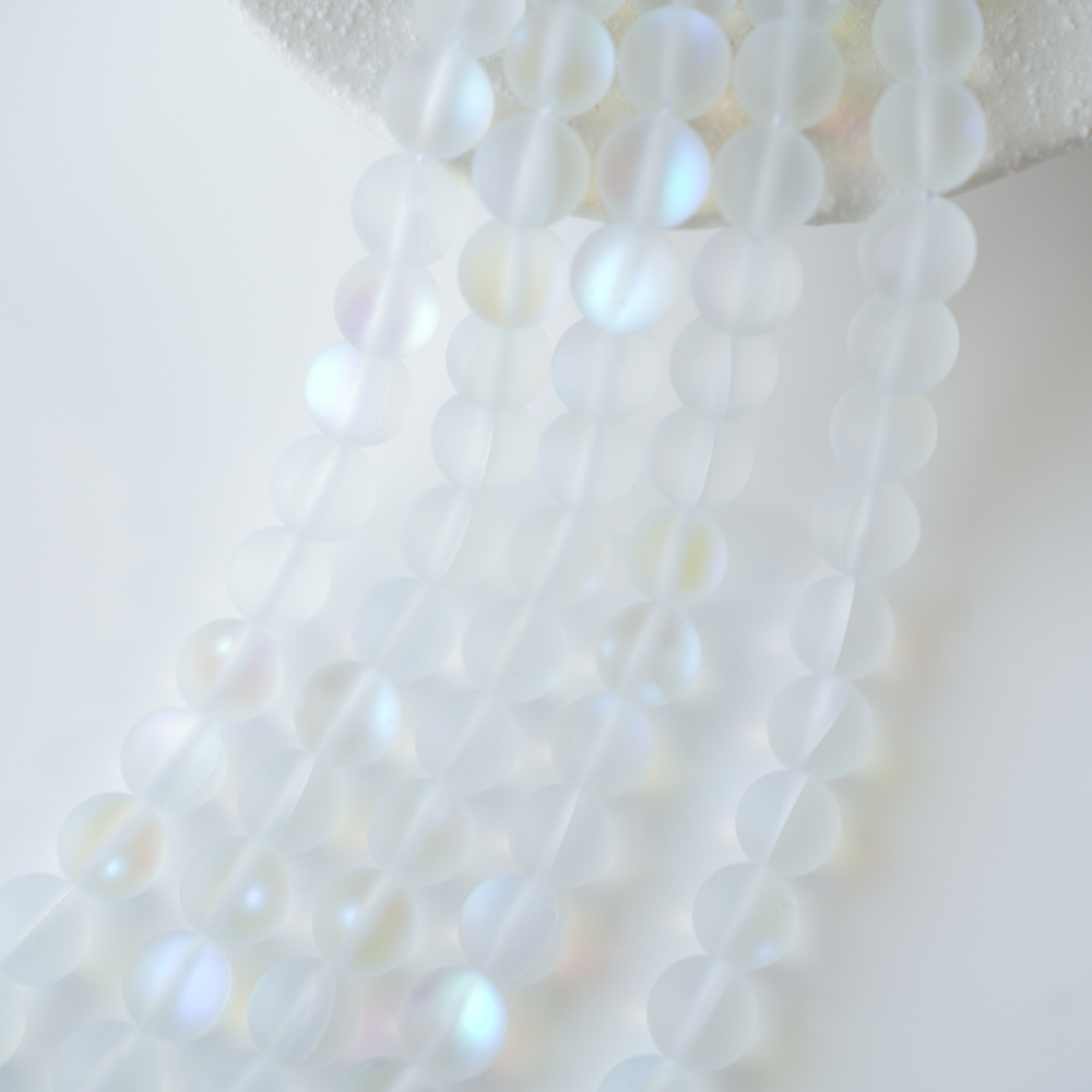 Mat iriserende glimmersten，8mm/37cm,hel streng