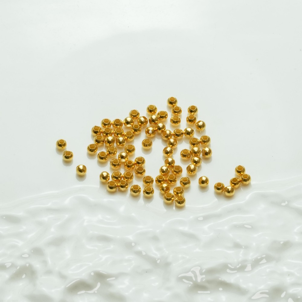 Mellemperle 3mm runde perler,Sølvbelagt, 18kt guldbelagte, 10stk