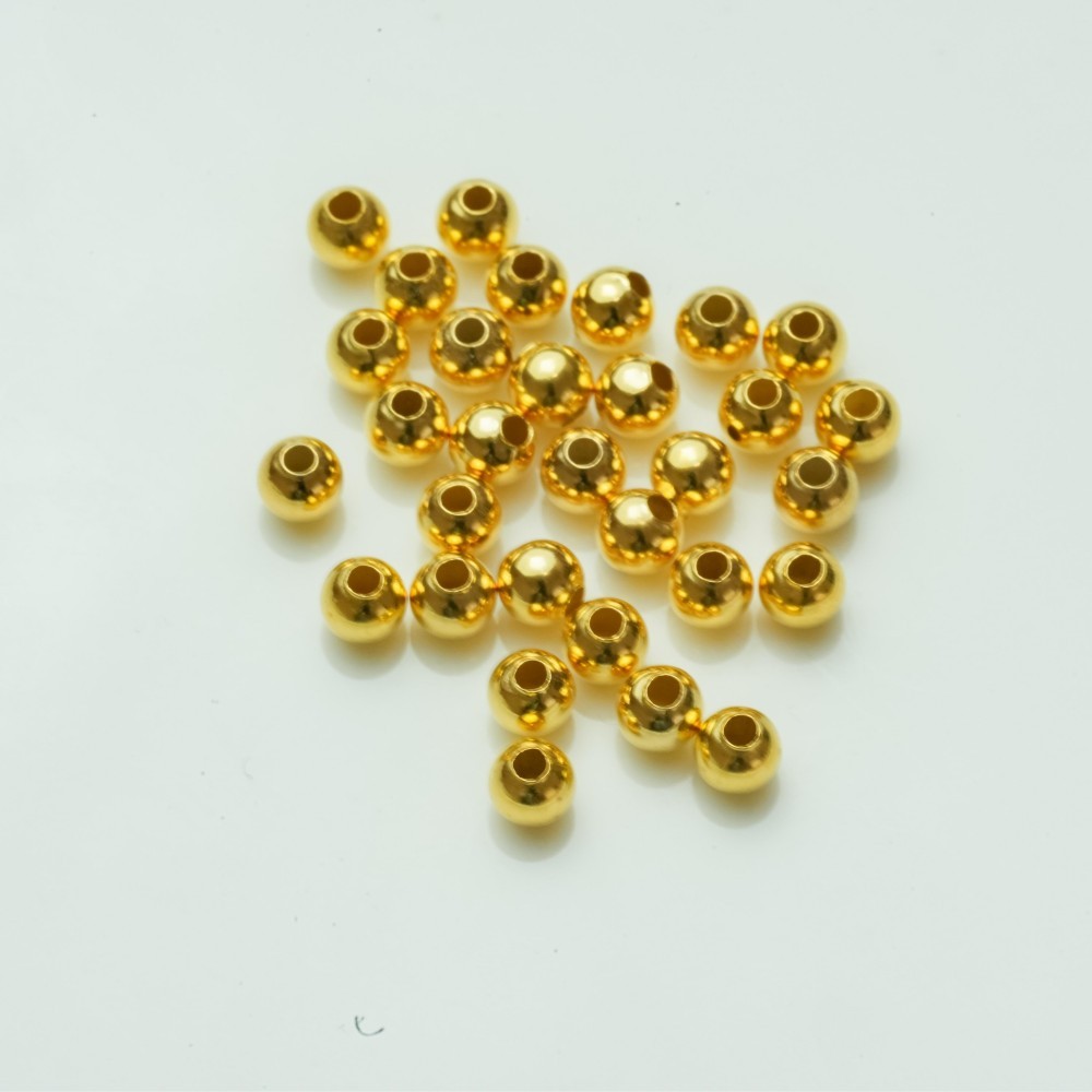 Mellemperle 4mm runde perler,Sølvbelagt, 18kt guldbelagte, 6stk