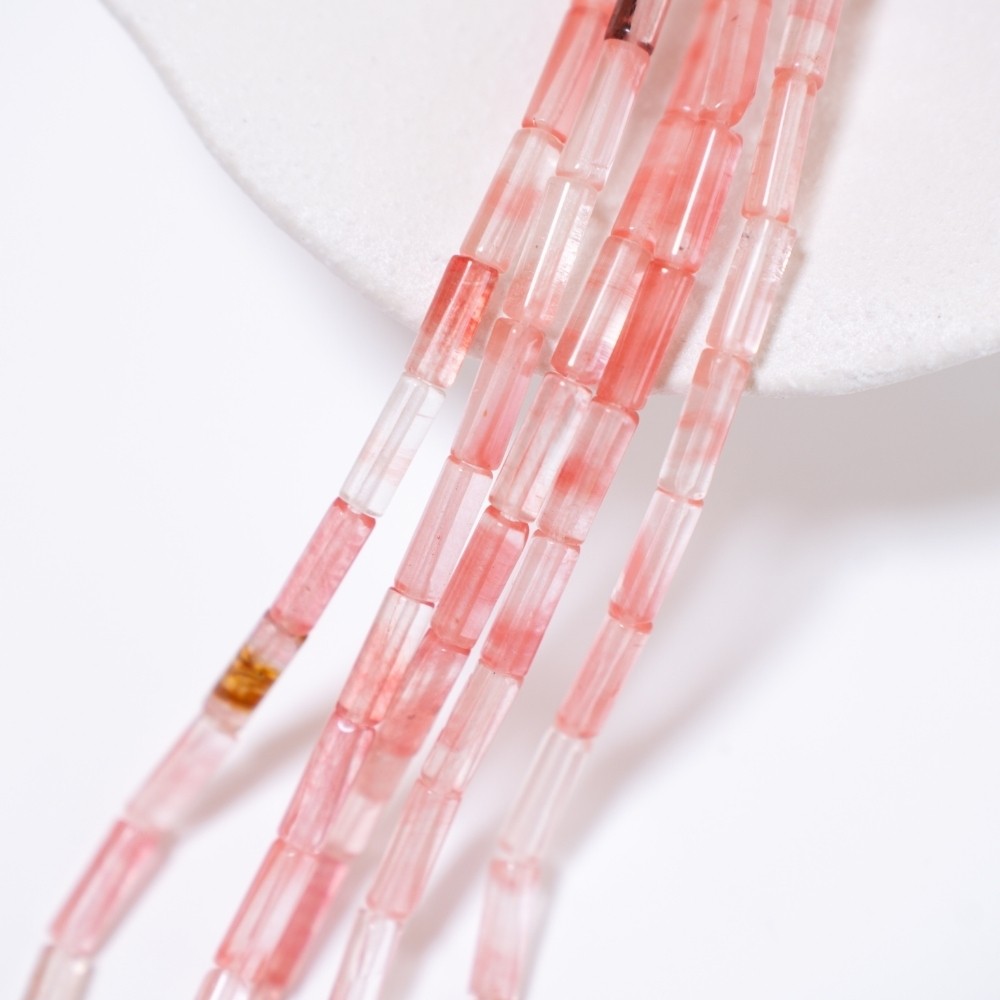 Natural Lyserød Strawberry,firkantet prisme，4*13.5mm/40cm,Hel Streng