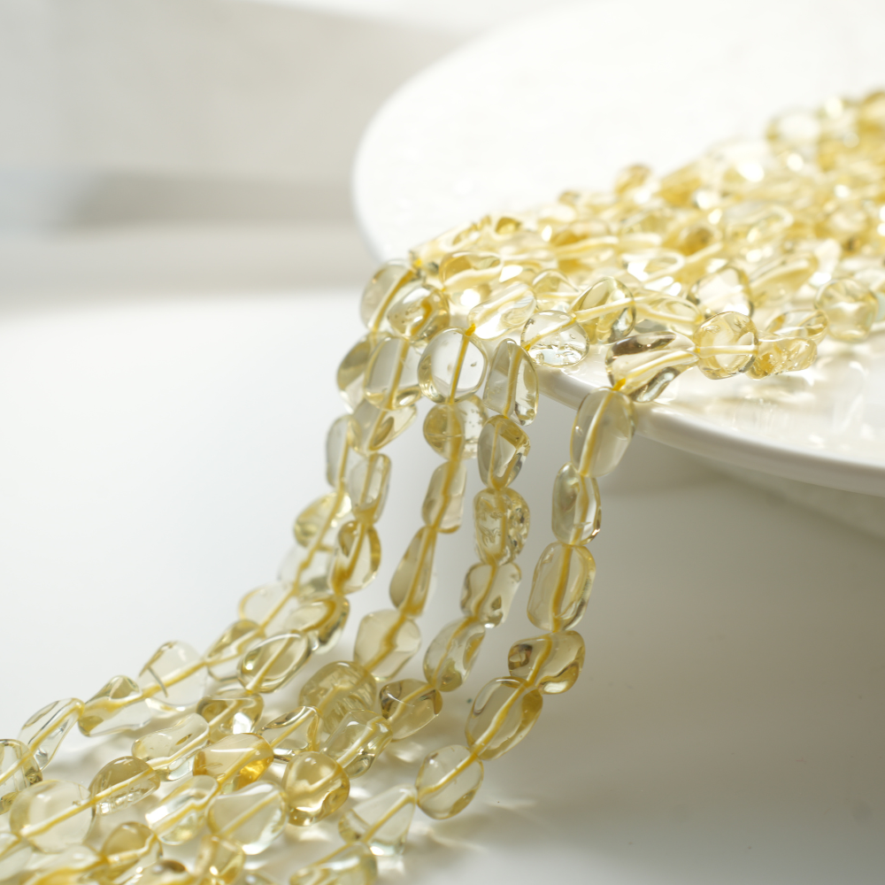 Naturlige krystalperler，7-15mm/40cm，Hel Streng - Citrongul