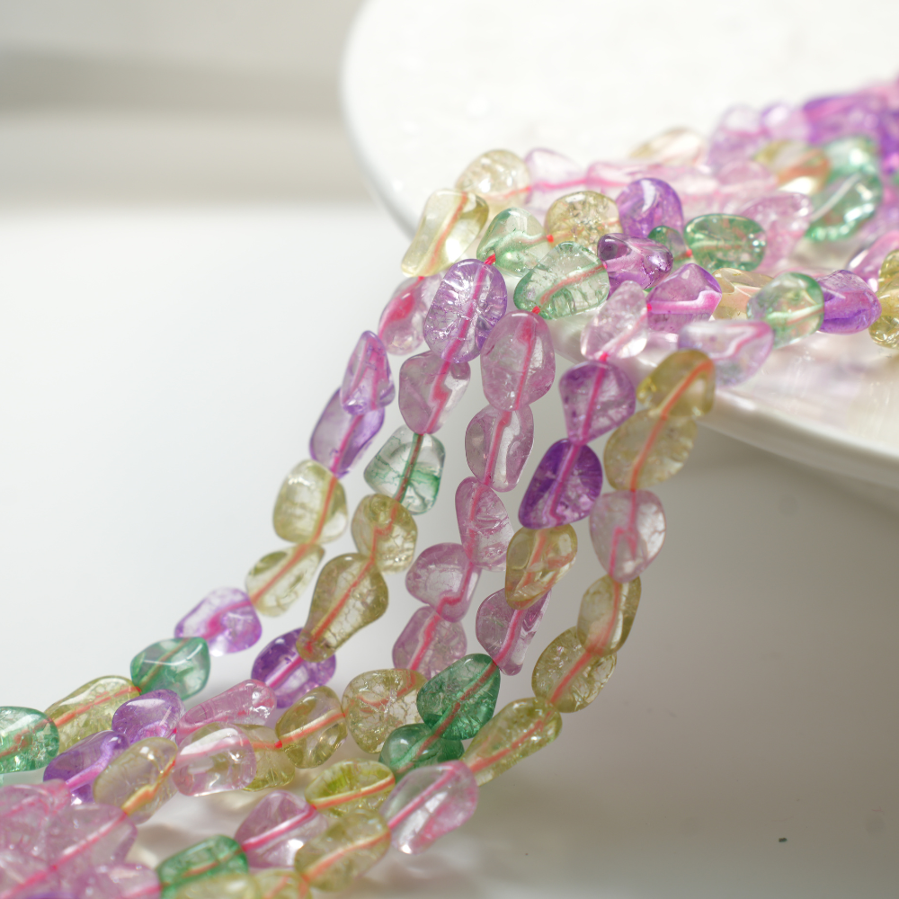 Naturlige krystalperler，8-15mm/40cm，Hel Streng - Blandet
