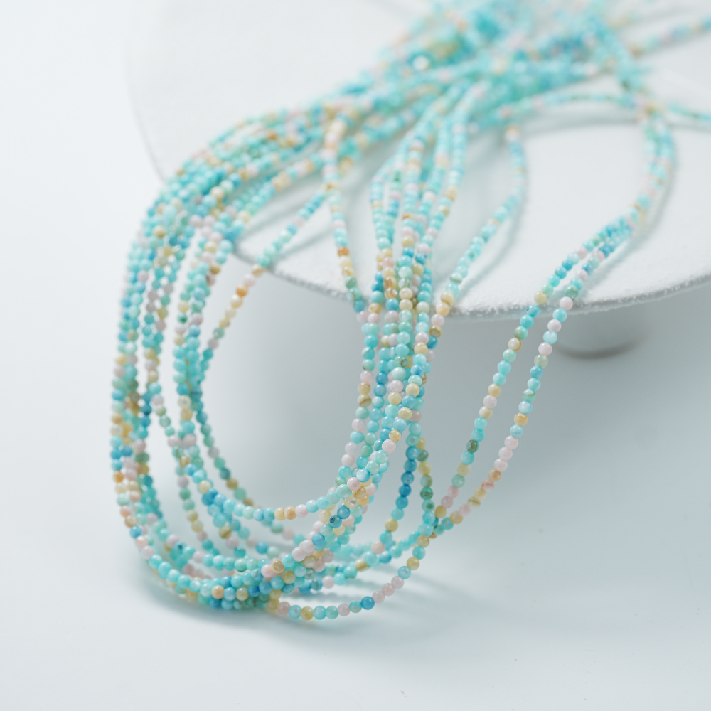 Naturlige skal perler,2.3mm rund, hel streng 37cm - Ocean Blue