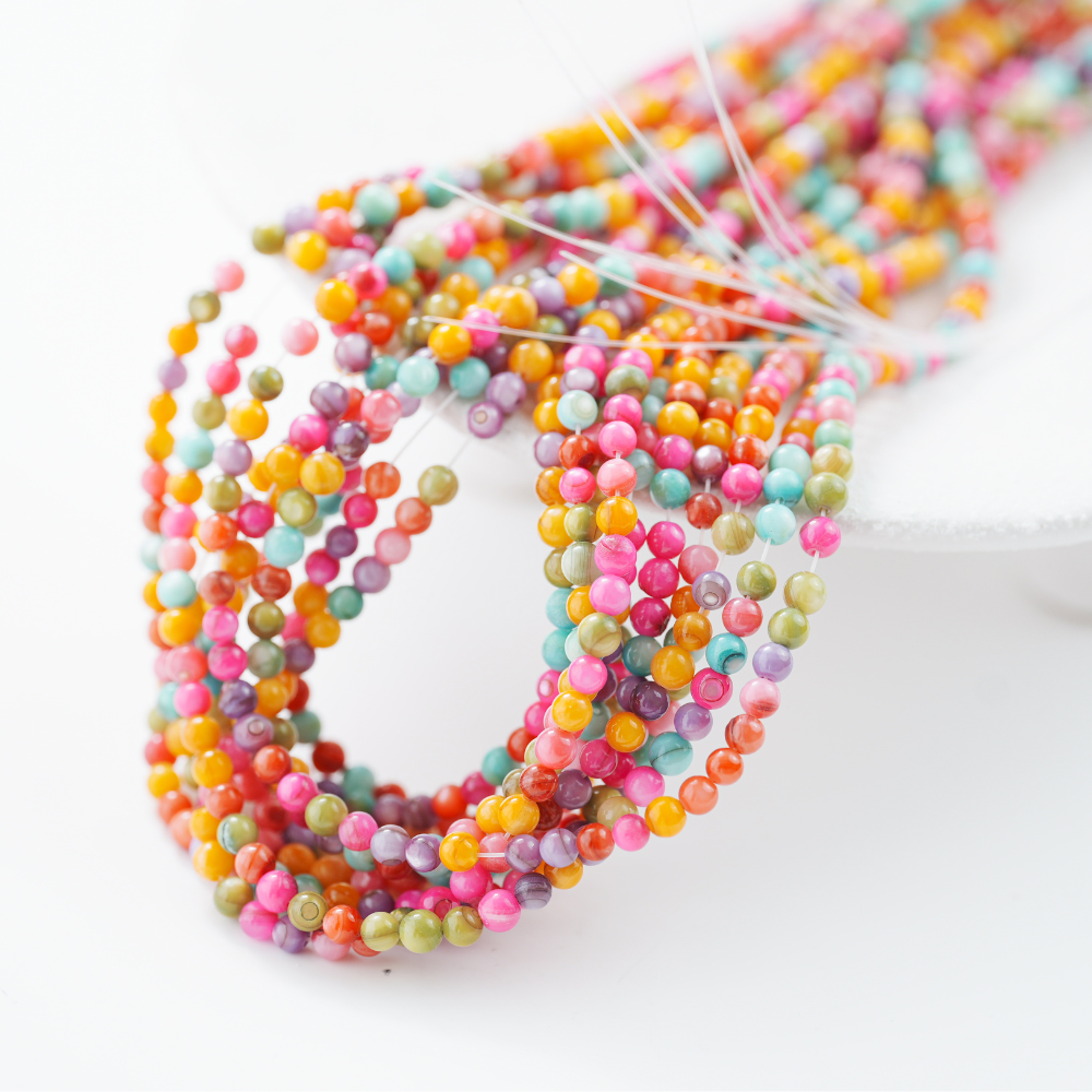 Naturlige skal perler,4mm rund, hel streng 38cm - Mix