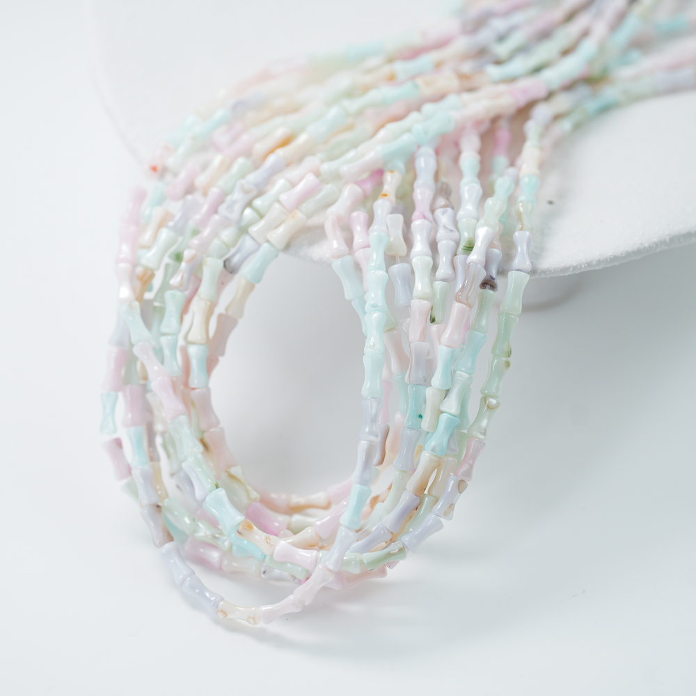 Naturlige skal perler,6.5mm bambus, hel streng 38cm - Macaroner
