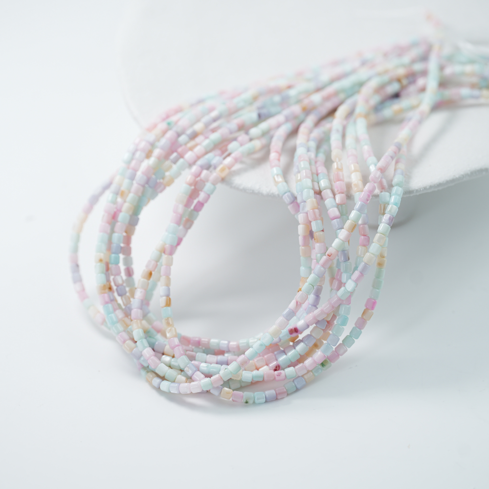 Naturlige skal perler，hjul 3mm, hel streng 38cm - Macaroner