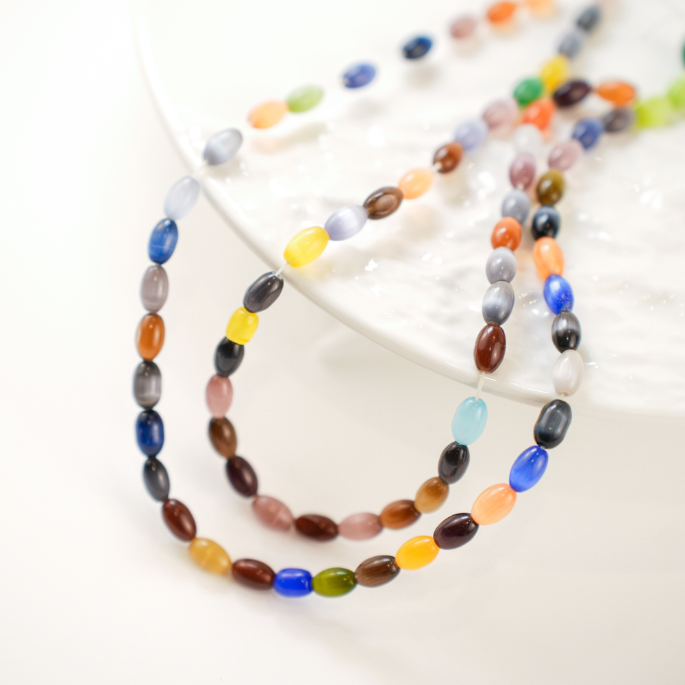 Oval Cat Eye,9*6mm/34cm，Hel Streng - Mix