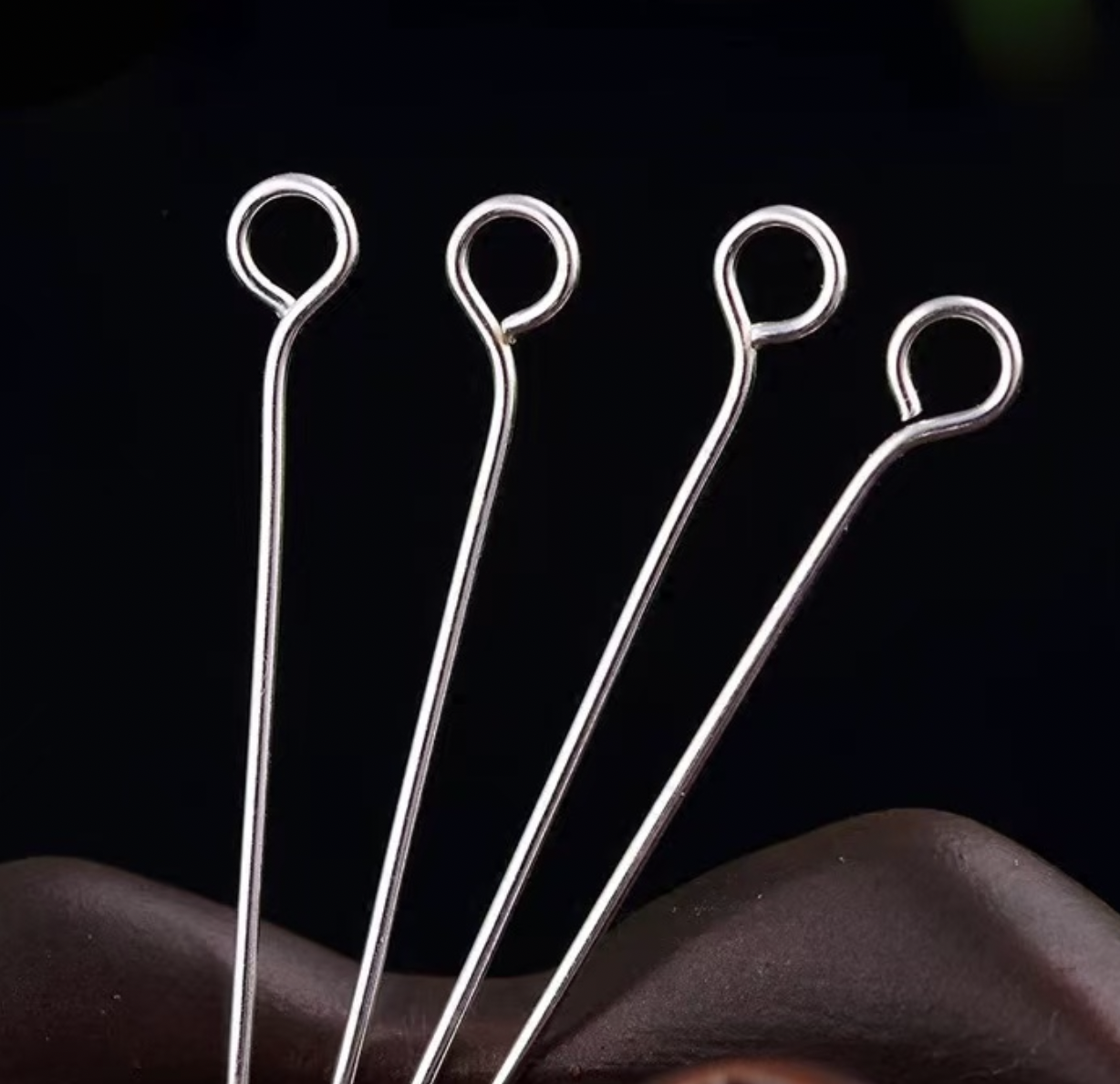 Perlestave m/1 perle, 50x0,5 mm, hoved 1,5 mm, 925s, 2 stk.
