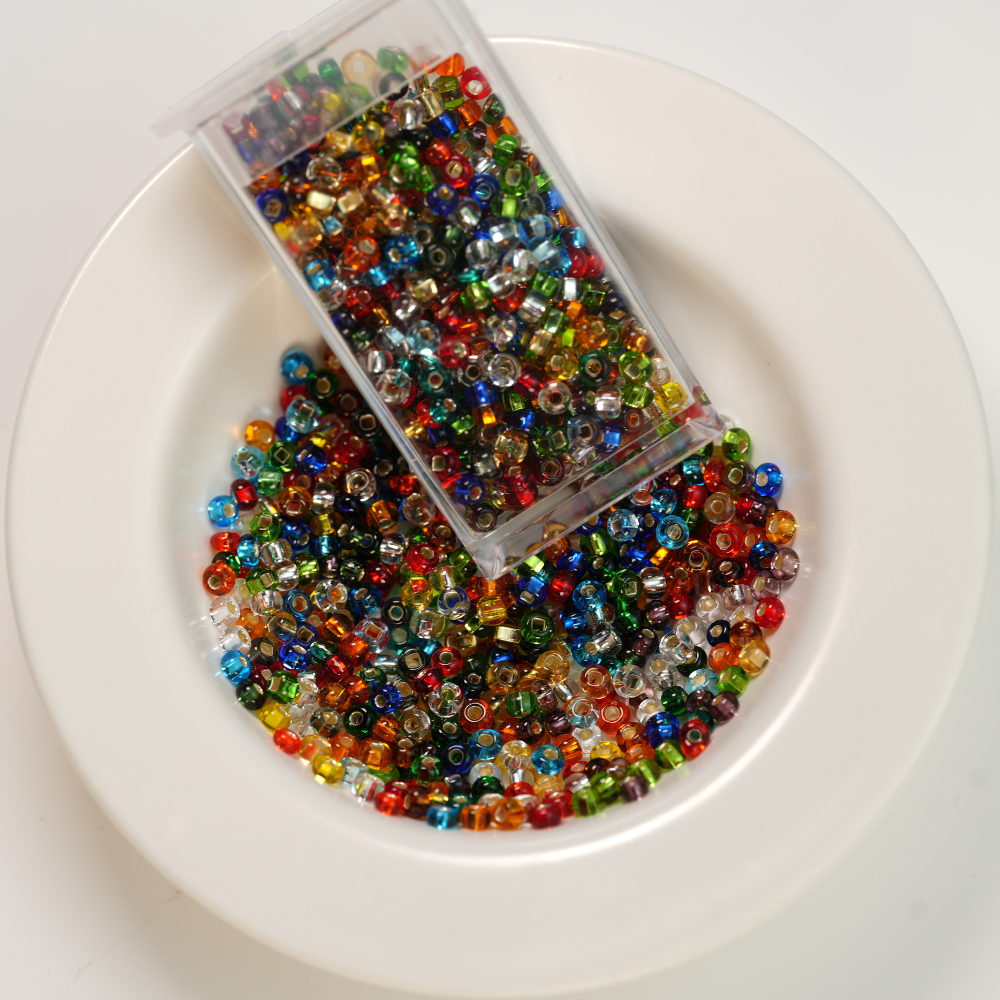 Preciosa Seed beads, Glaseffekt 00007 Rainbow，ca. 3 mm, 8/0, ca. 10G, 1 æske