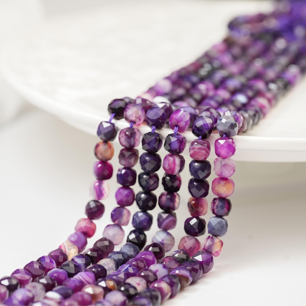 Purple Agates,8mm Facetterede Terning, Hel Streng