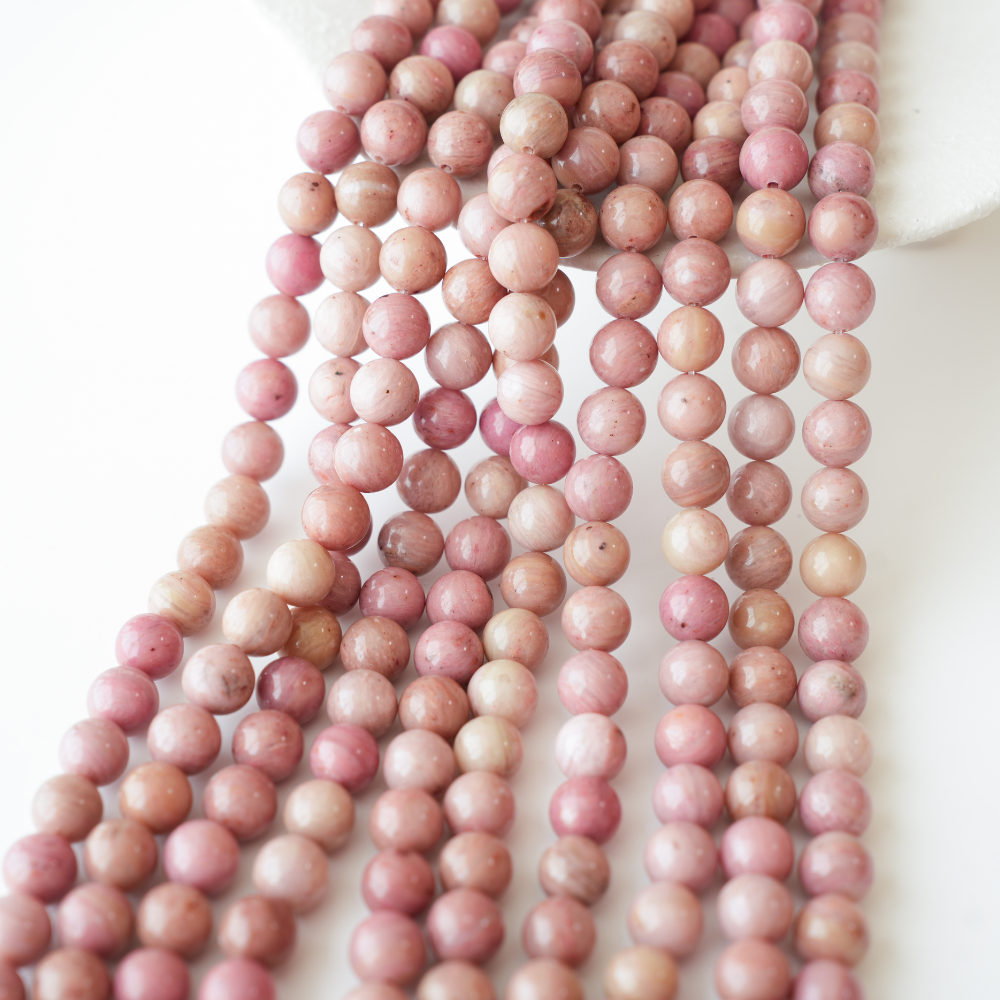 Rød Træåre Sten，8mm rund，hel streng 37cm