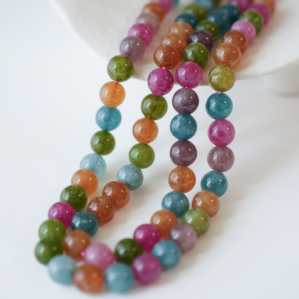 Regnbue Turmalin，10mm rund，hel streng 37cm