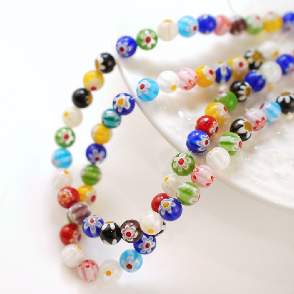 Rund glasperler 10mm/34cm - Mix