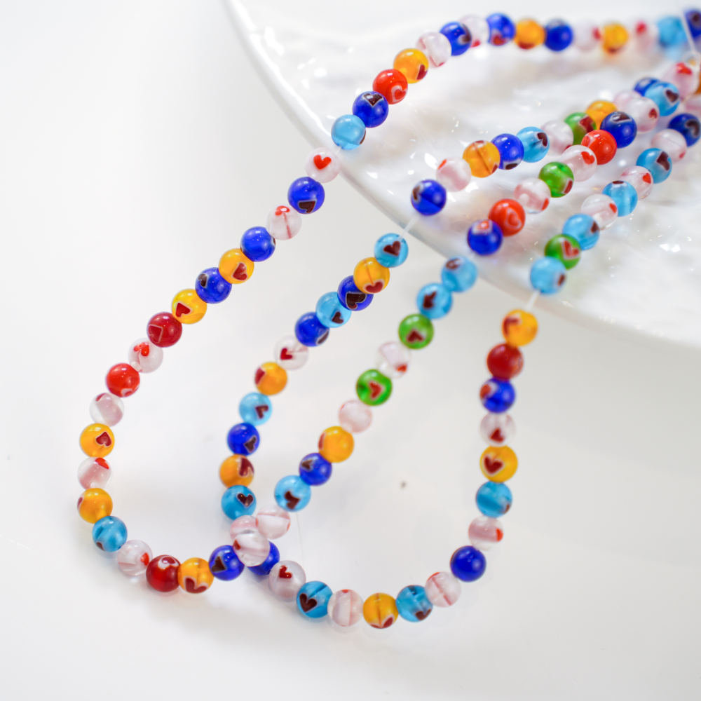 Rund Glasperler 6mm/34cm - Mix