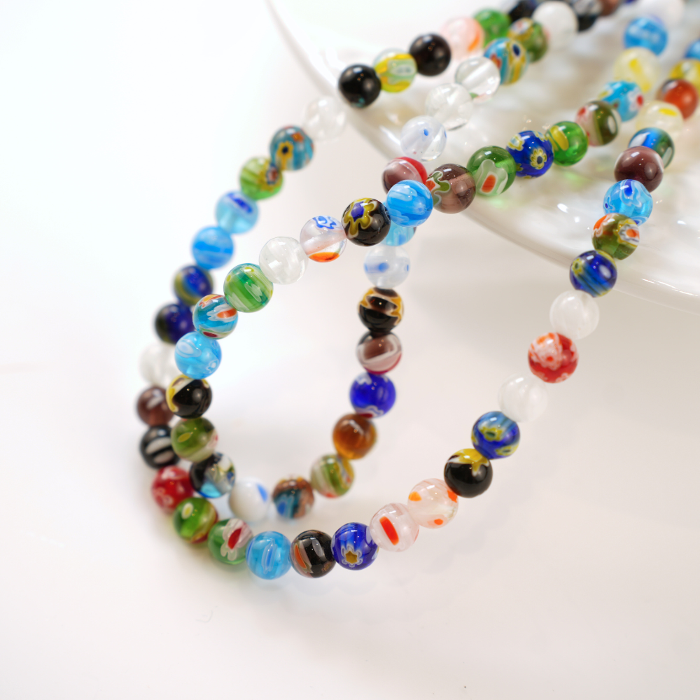 Rund glasperler 6mm/34cm - Mix 1