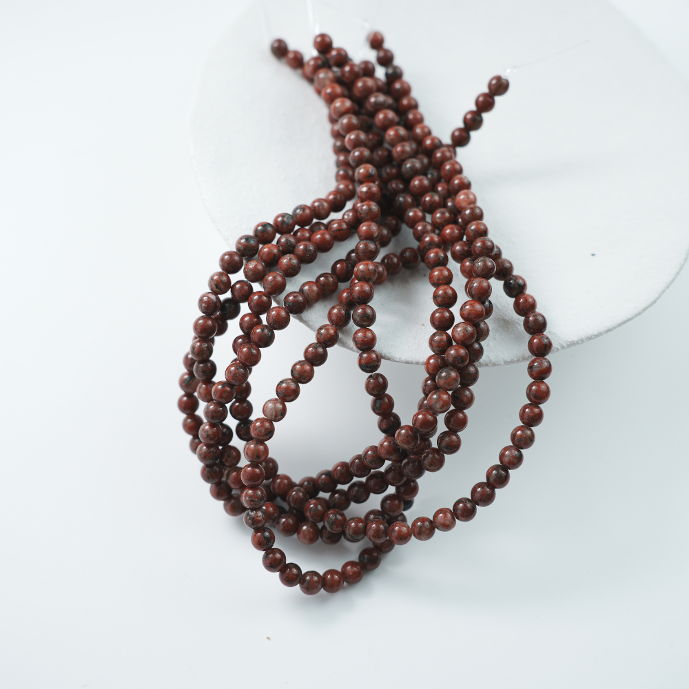 Sesamrød Jasper，6mm rund，hel streng 37cm