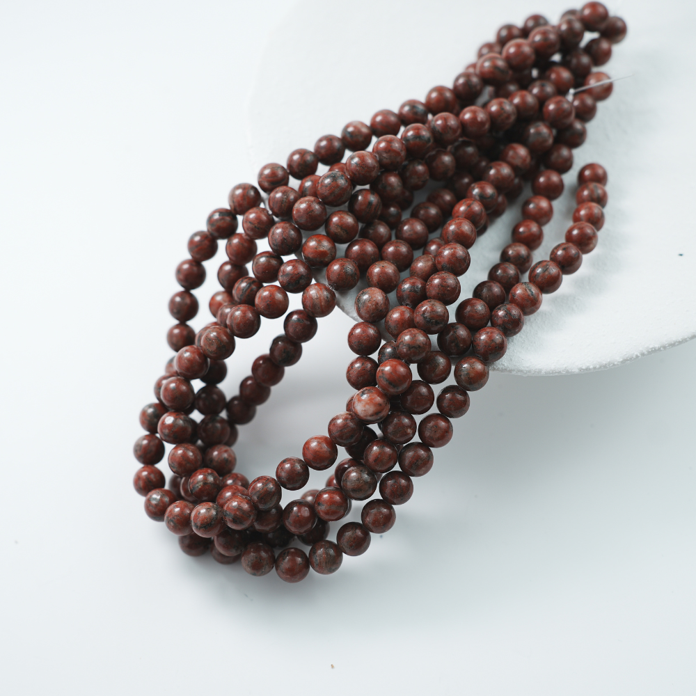 Sesamrød Jasper，8mm rund，hel streng 37cm