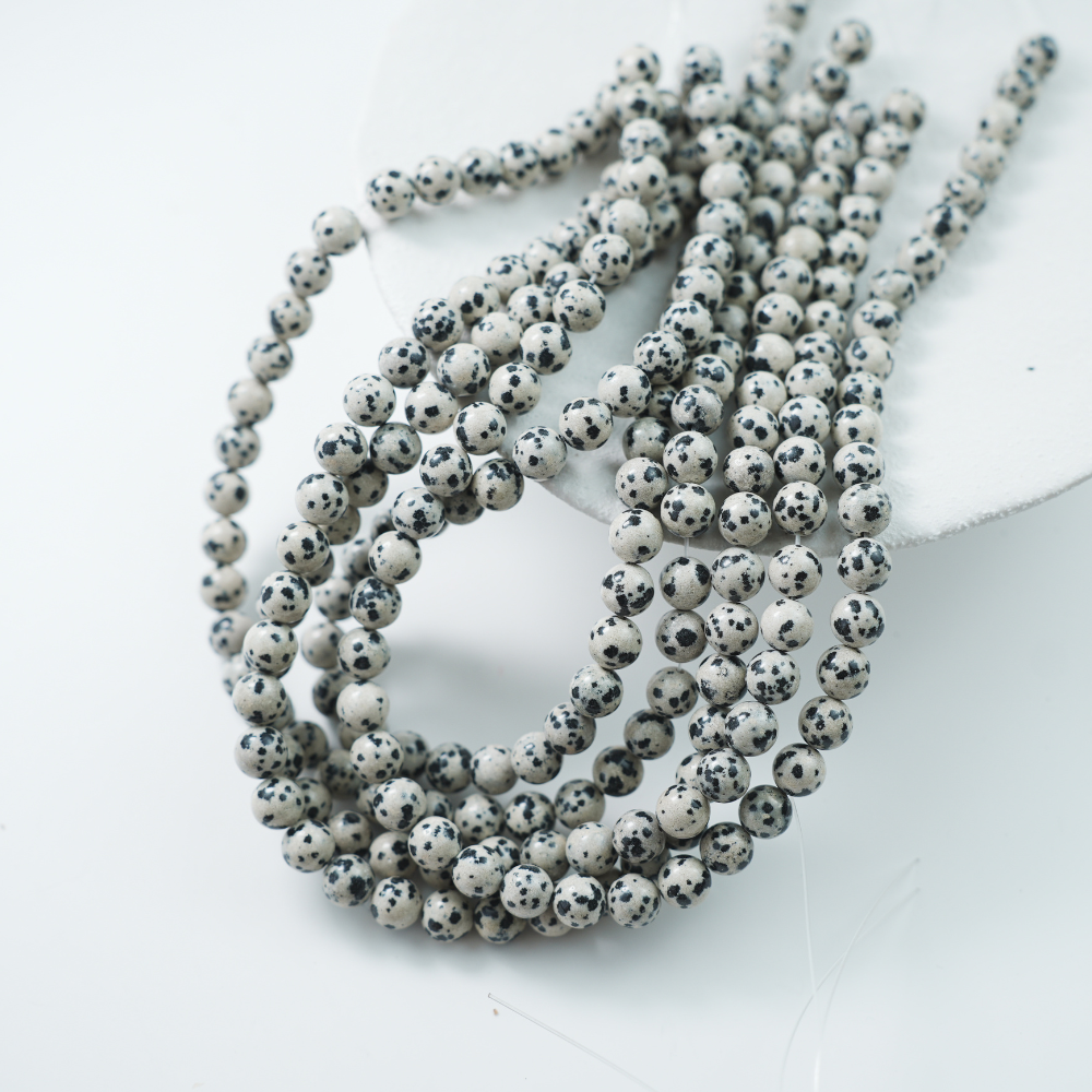 Sort-hvid Plettet Chalcedon，8mm rund，hel streng 37cm