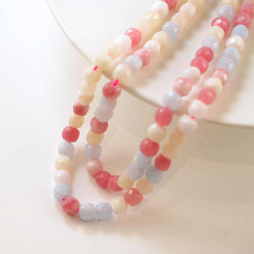 Turmali‌，8mm Facetterede Terning, Hel Streng - Mix1