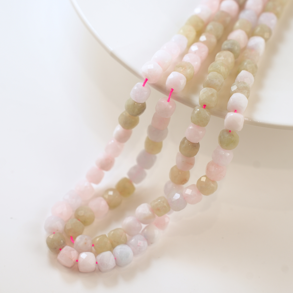 Turmali‌，8mm Facetterede Terning, Hel Streng - Mix2