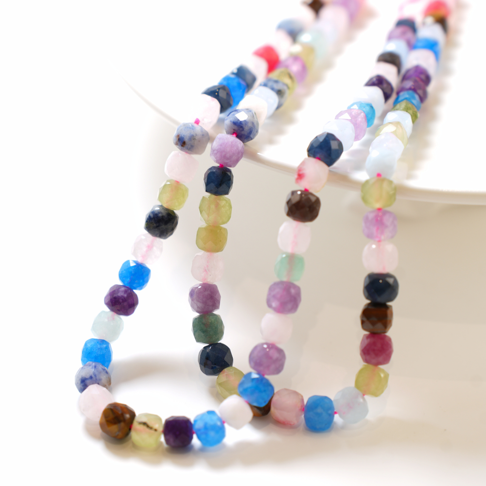Turmali‌，8mm Facetterede Terning, Hel Streng - Mix3