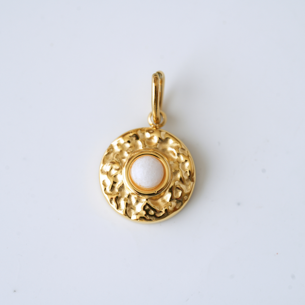 Vedhæng med indstillede ædelstene,FG,12mm,1 stk.‌- Hvid Turkis
