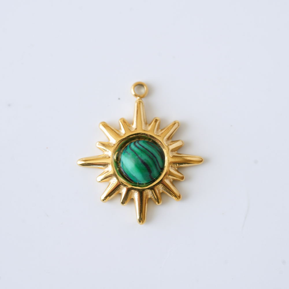 Vedhæng med indstillede ædelstene,FG,20*17.5mm,1 stk.‌- Turkis