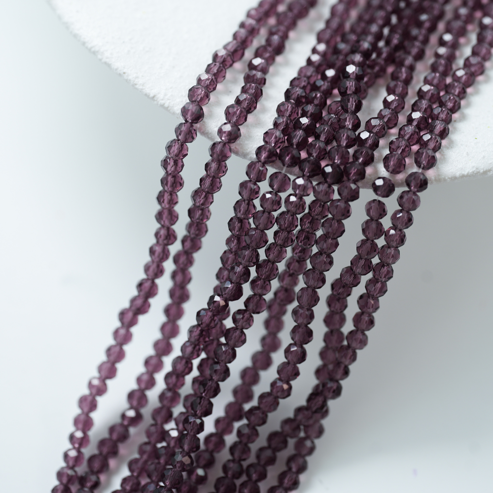 Zirkon,Diamantslebet Rund, 4.3*3.3mm/38cm，Hel Streng - Lilla