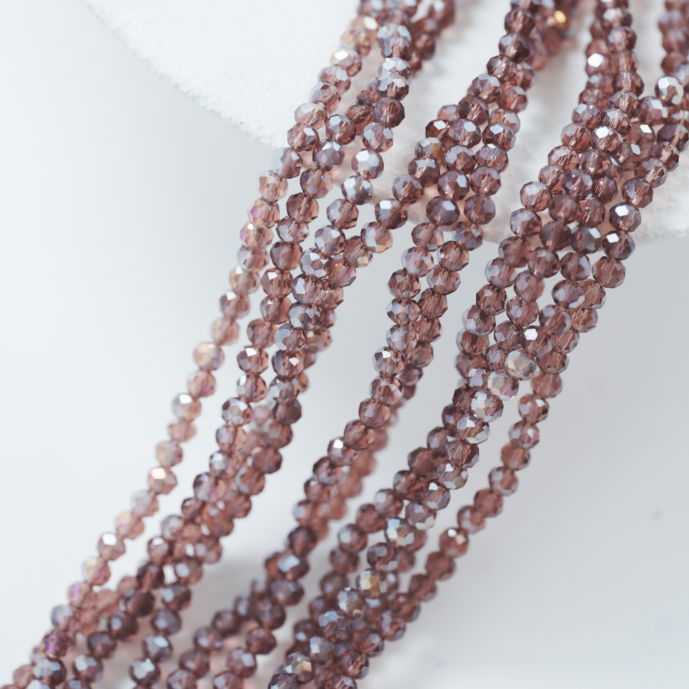 Zirkon,Diamantslebet Rund, 4.5*3.5mm/40cm，Hel Streng - Brun