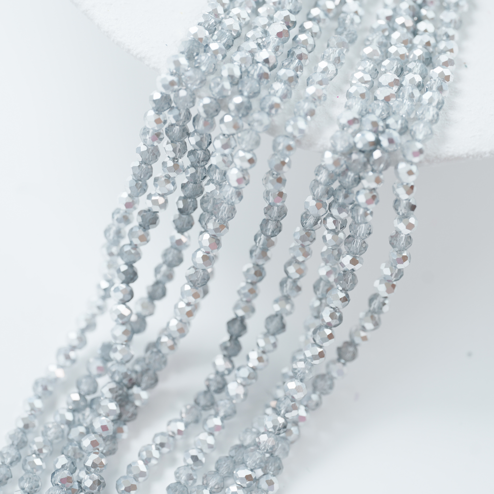Zirkon,Diamantslebet Rund, 4.5*3.5mm/40cm，Hel Streng - Sølv