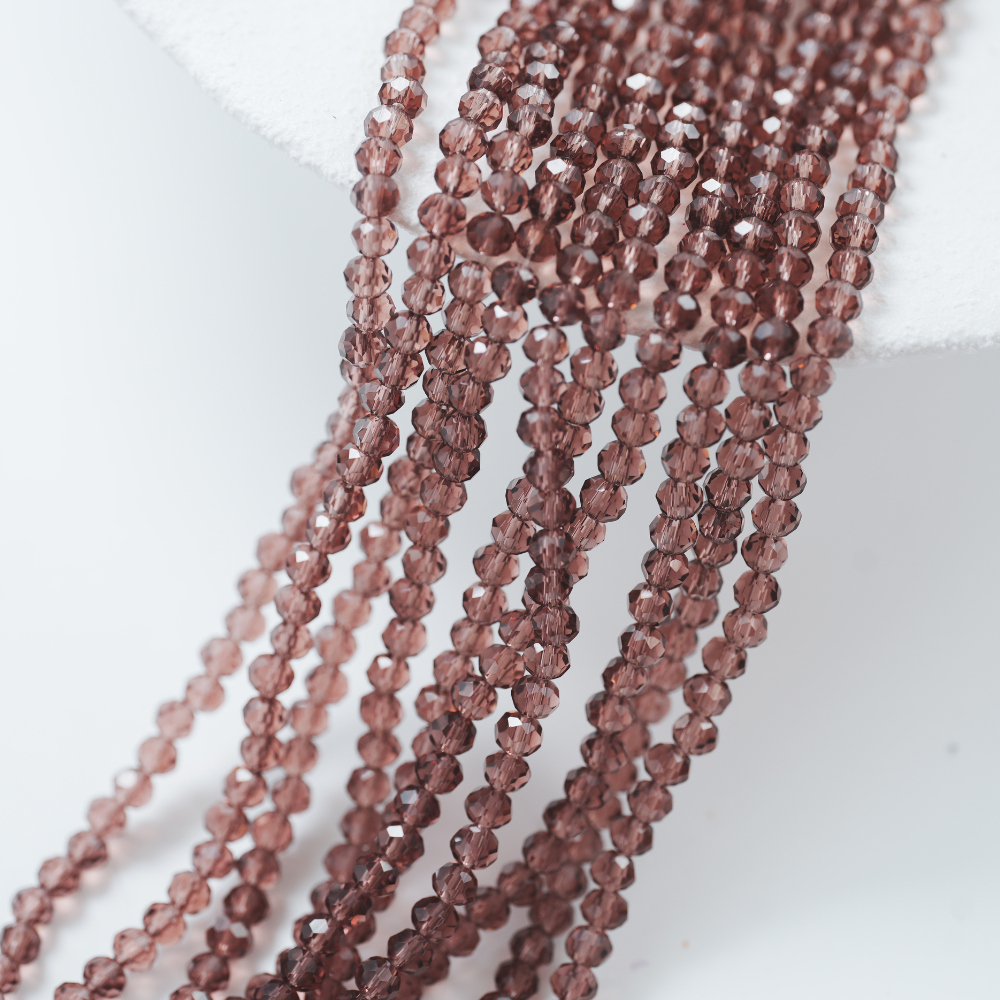 Zirkon,Diamantslebet Rund, 4*3.5mm/40cm，Hel Streng - Brun