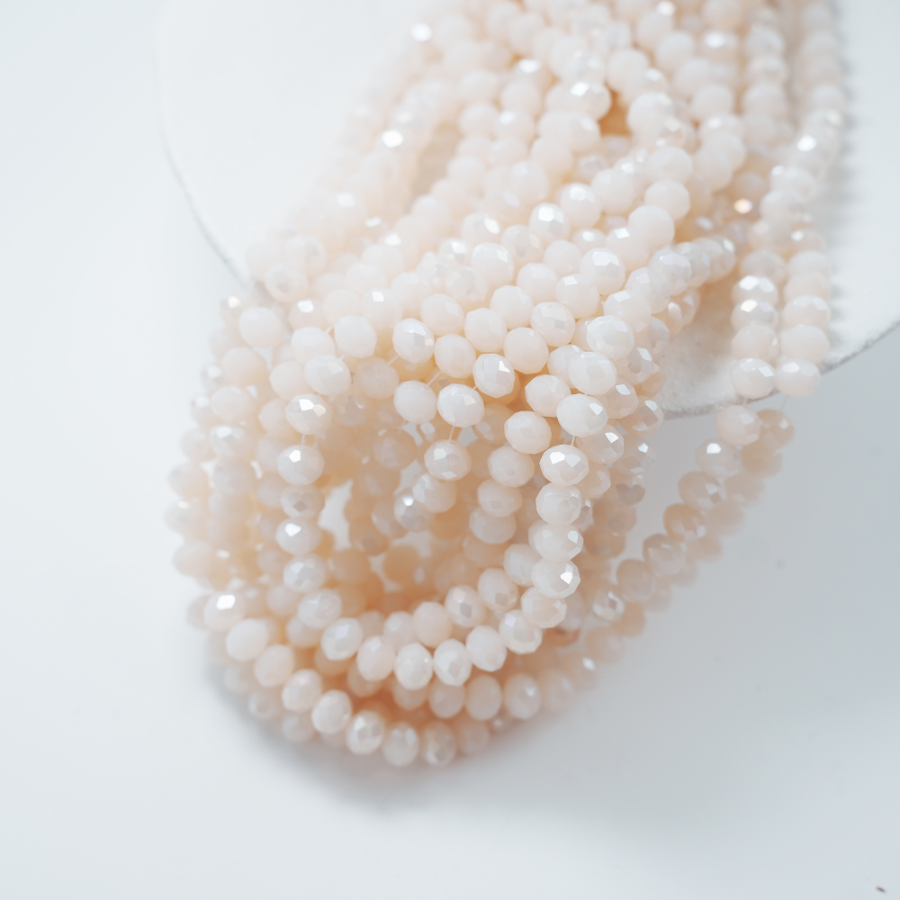 Zirkon,Diamantslebet Rund, 6.5*8mm/42cm，Hel Streng - Beige