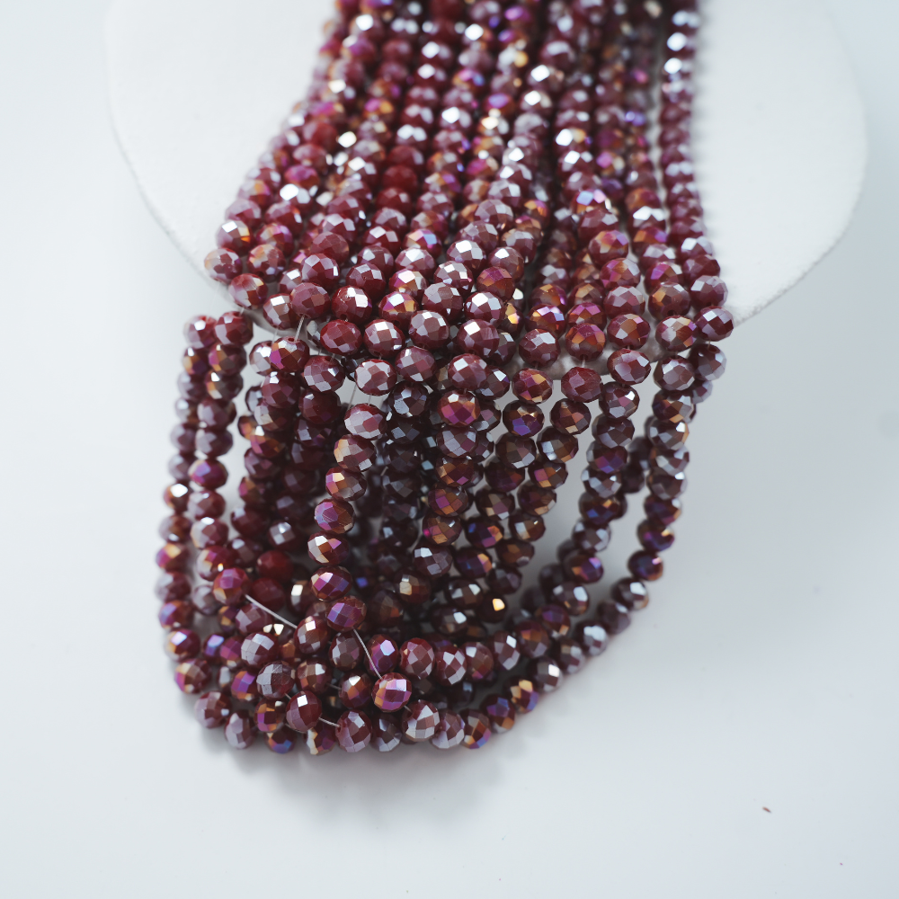 Zirkon,Diamantslebet Rund, 6.5*8mm/42cm，Hel Streng - Bordeaux