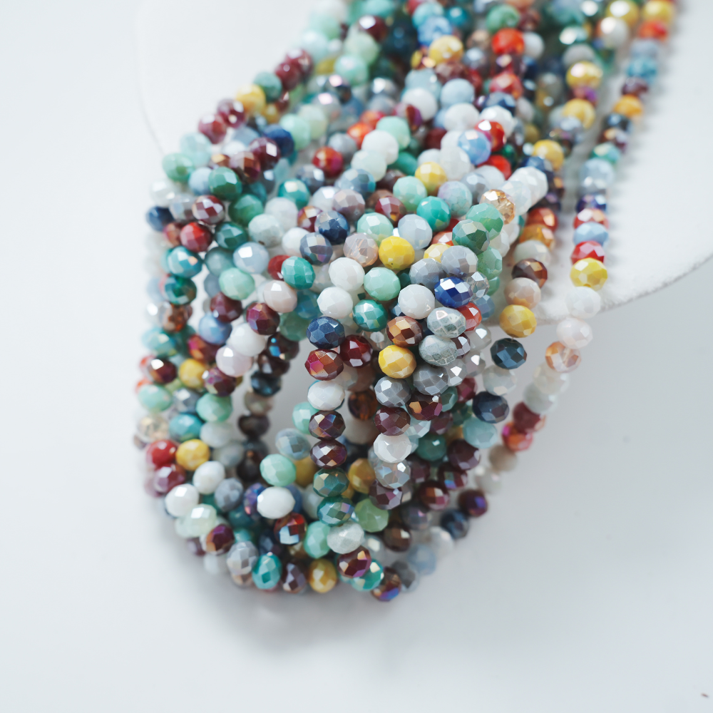 Zirkon,Diamantslebet Rund, 6.5*8mm/42cm，Hel Streng - Mix