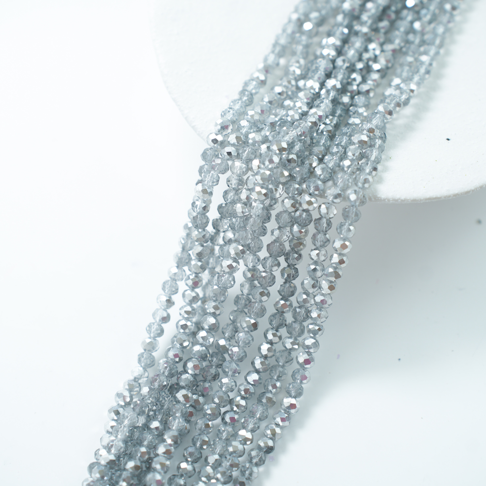 Zirkon,Diamantslebet Rund, 6*5mm/38cm，Hel Streng - Sølv