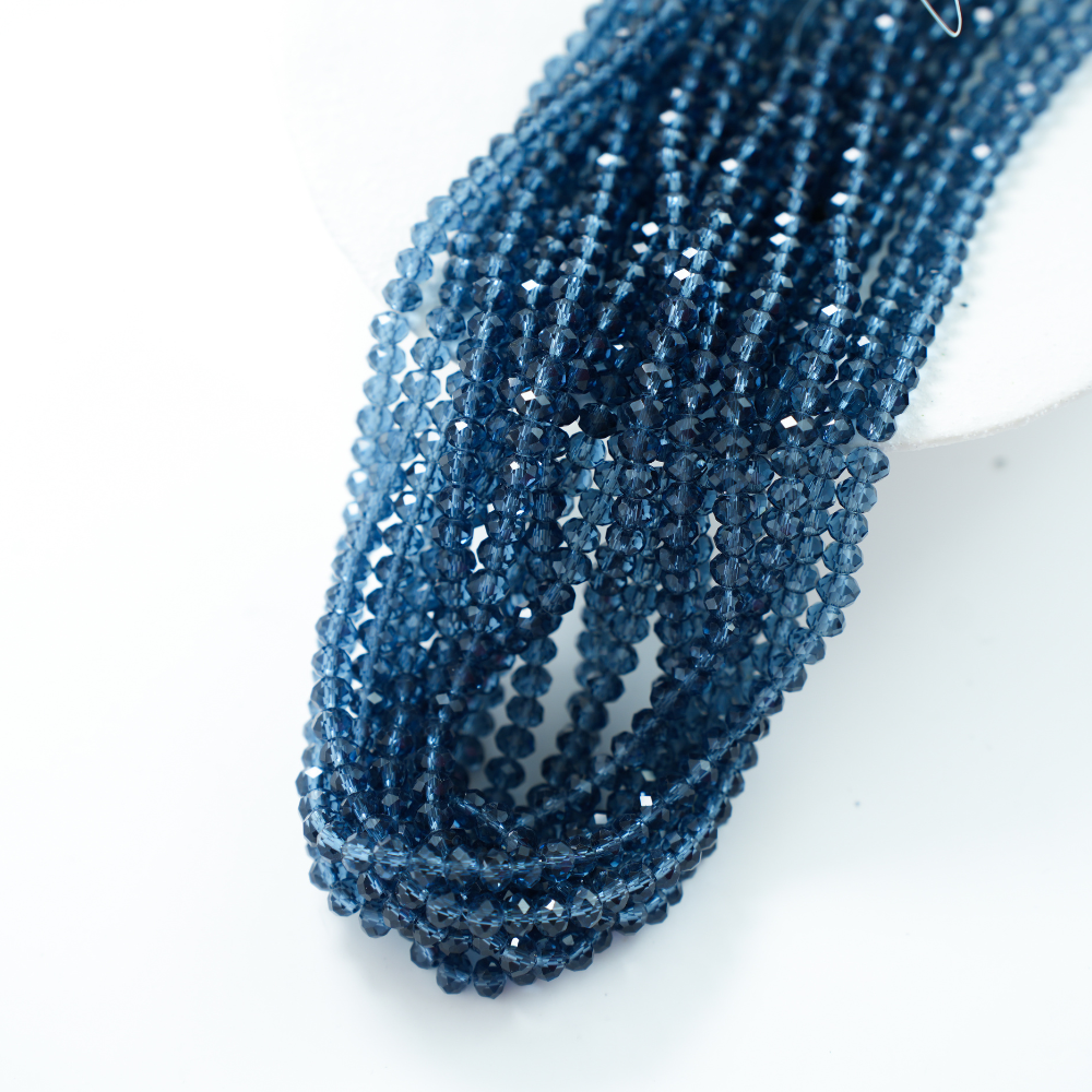 Zirkon,Diamantslebet Rund, 6*5mm/38cm，Hel Streng - Støvet Blå