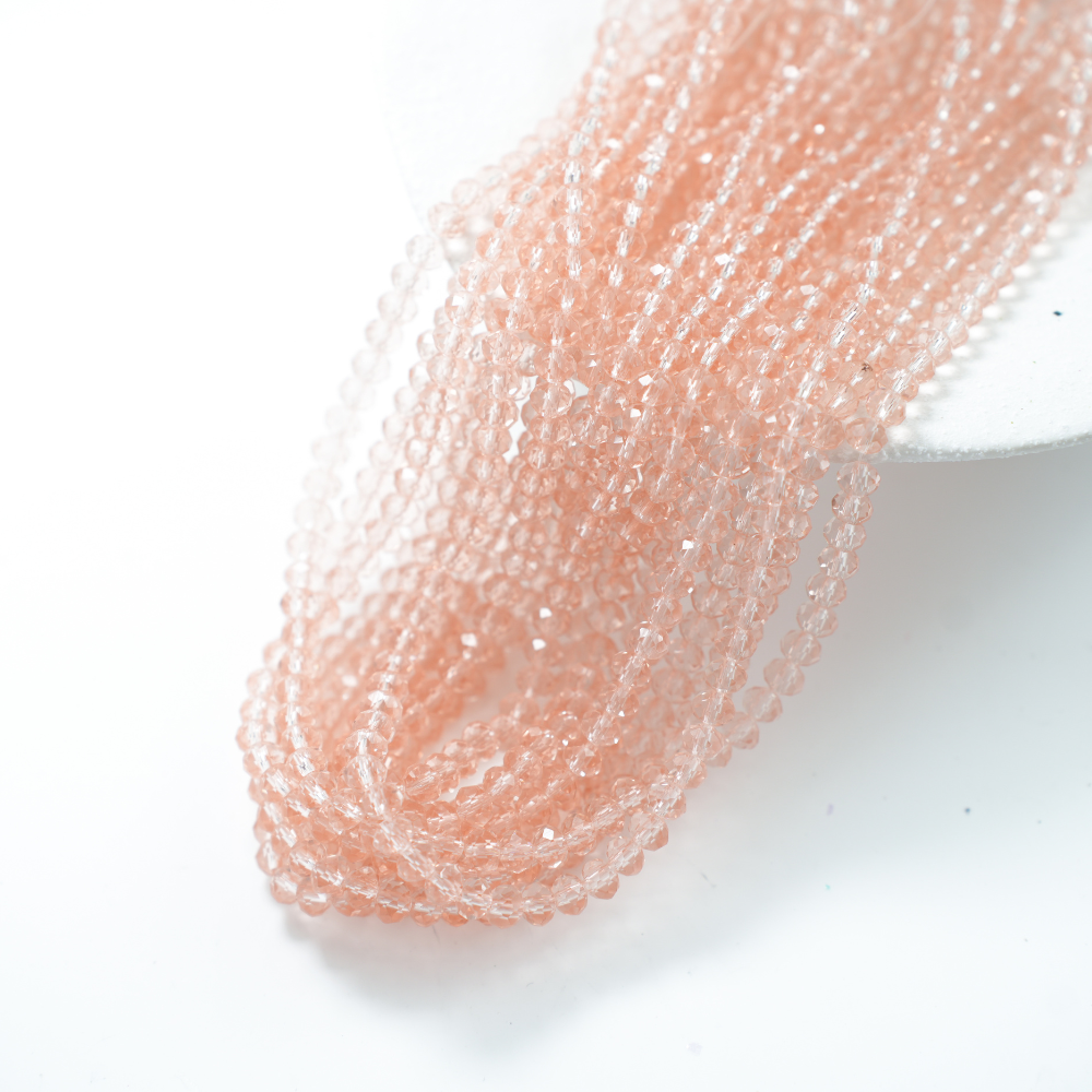 Zirkon,Diamantslebet Rund, 6*5mm/40cm，Hel Streng - Peach