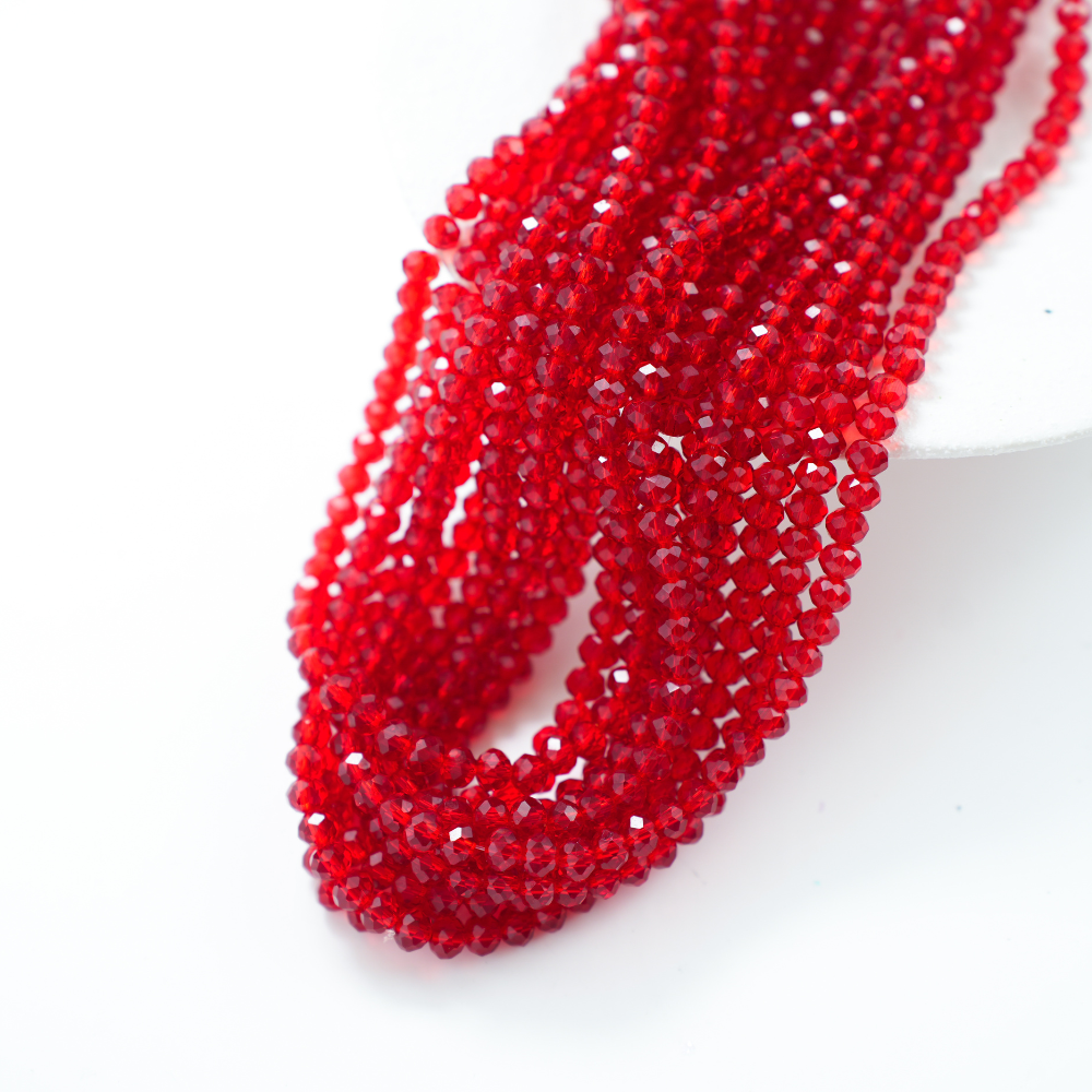 Zirkon,Diamantslebet Rund, 6*5mm/40cm，Hel Streng - Red Sherry