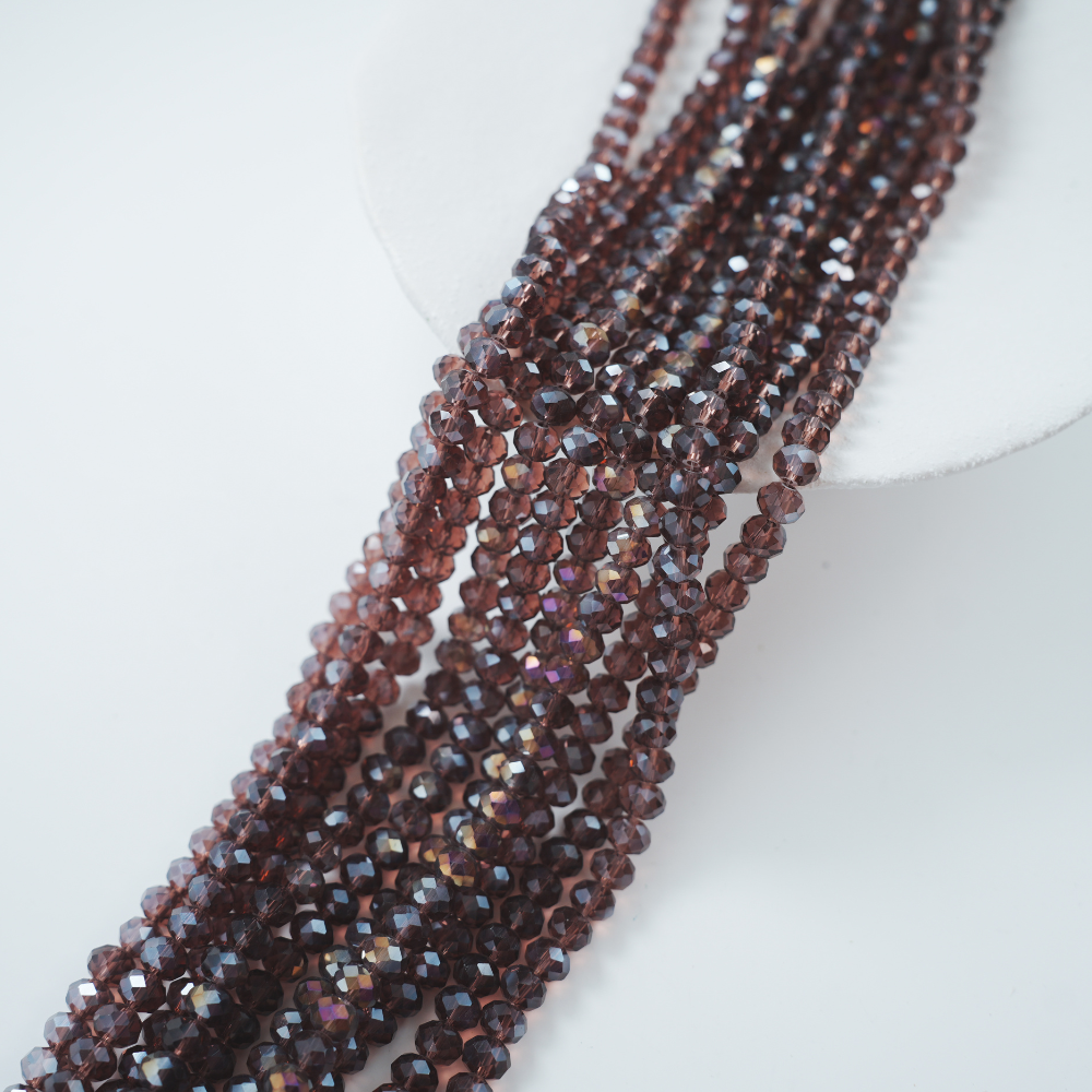 Zirkon,Diamantslebet Rund, 6*8mm/39cm，Hel Streng - Brun