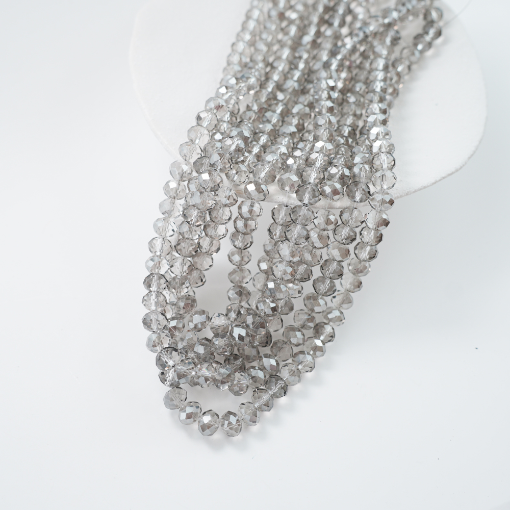 Zirkon,Diamantslebet Rund, 8*10mm/46cm，Hel Streng - Grålig sølv