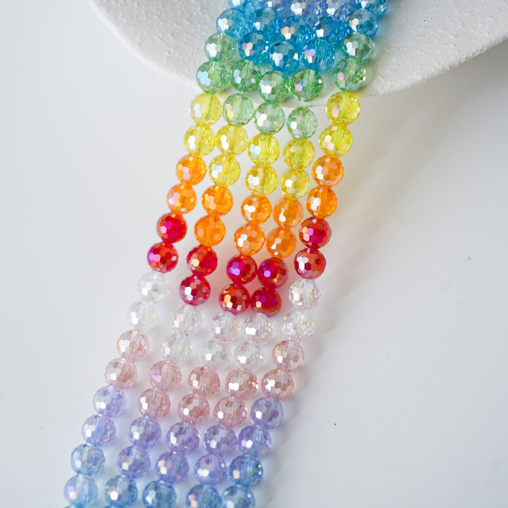 Zirkon,Diamantslebet Rund,8mm/37cm，Hel Streng - Mix1