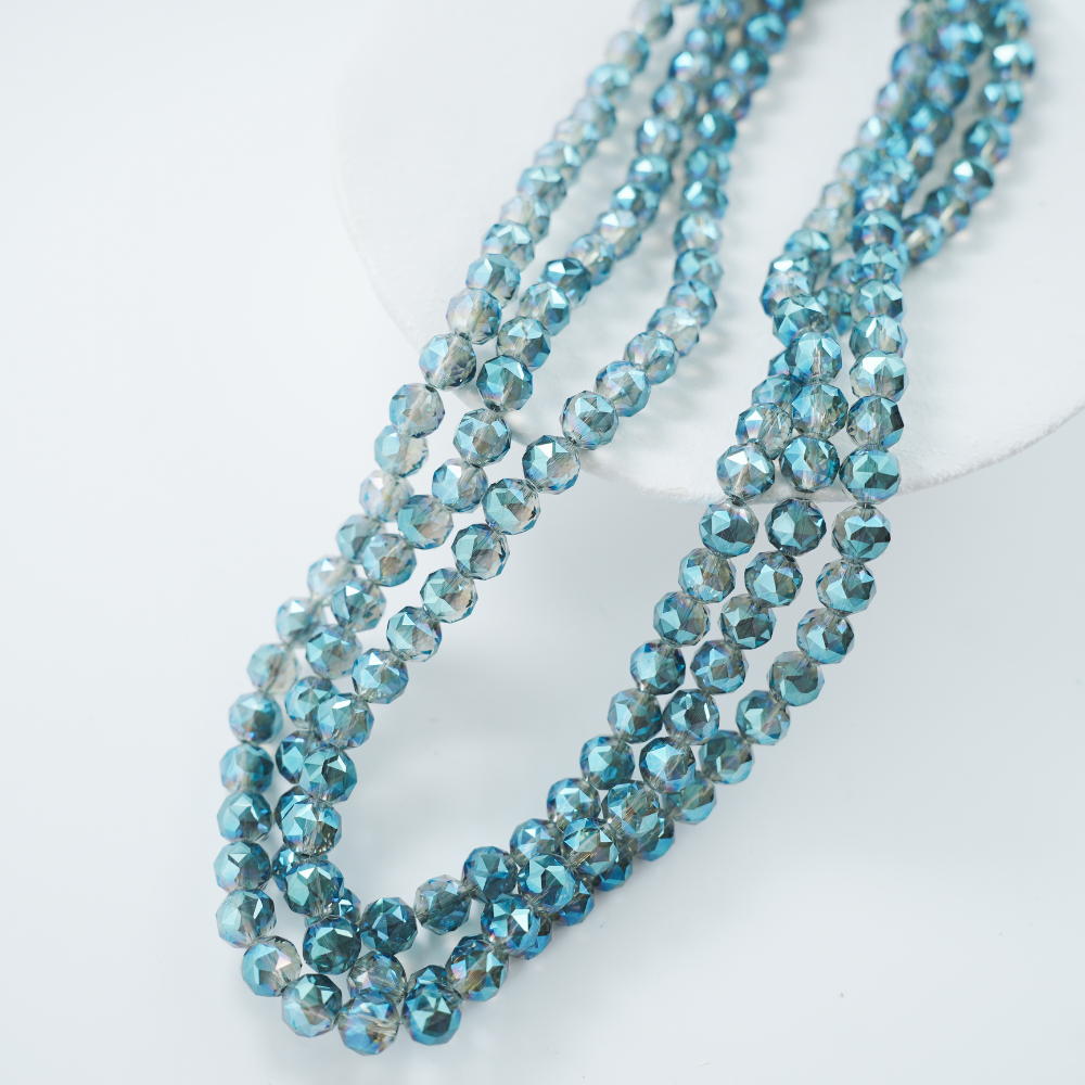Zirkon,Diamantslebet Rund, 9.5*9.5mm/35cm，Hel Streng - Blå metallisk
