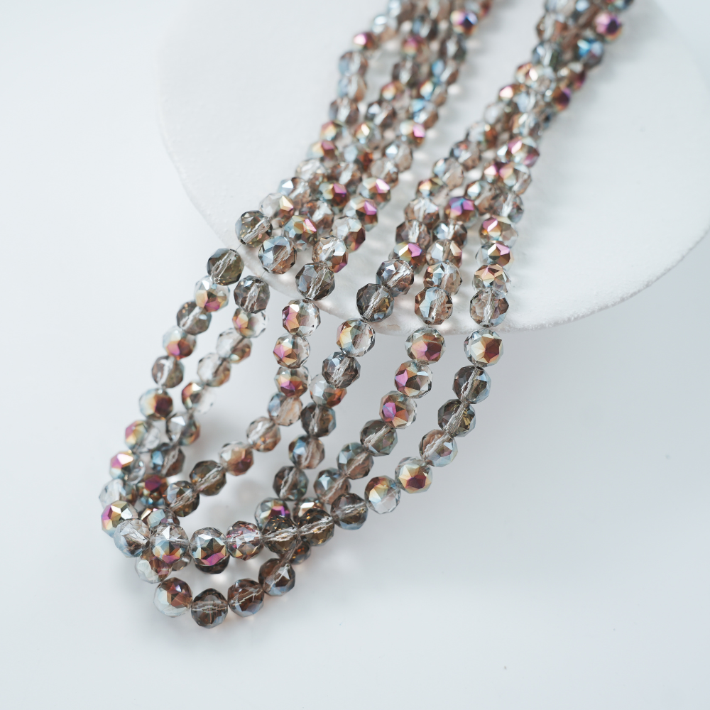 Zirkon,Diamantslebet Rund, 9.5*9.5mm/35cm，Hel Streng - Brun med iriserende effekt  