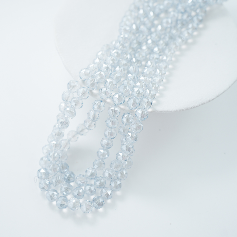 Zirkon,Diamantslebet Rund, 9.5*9.5mm/35cm，Hel Streng - Klar med blå nuance 