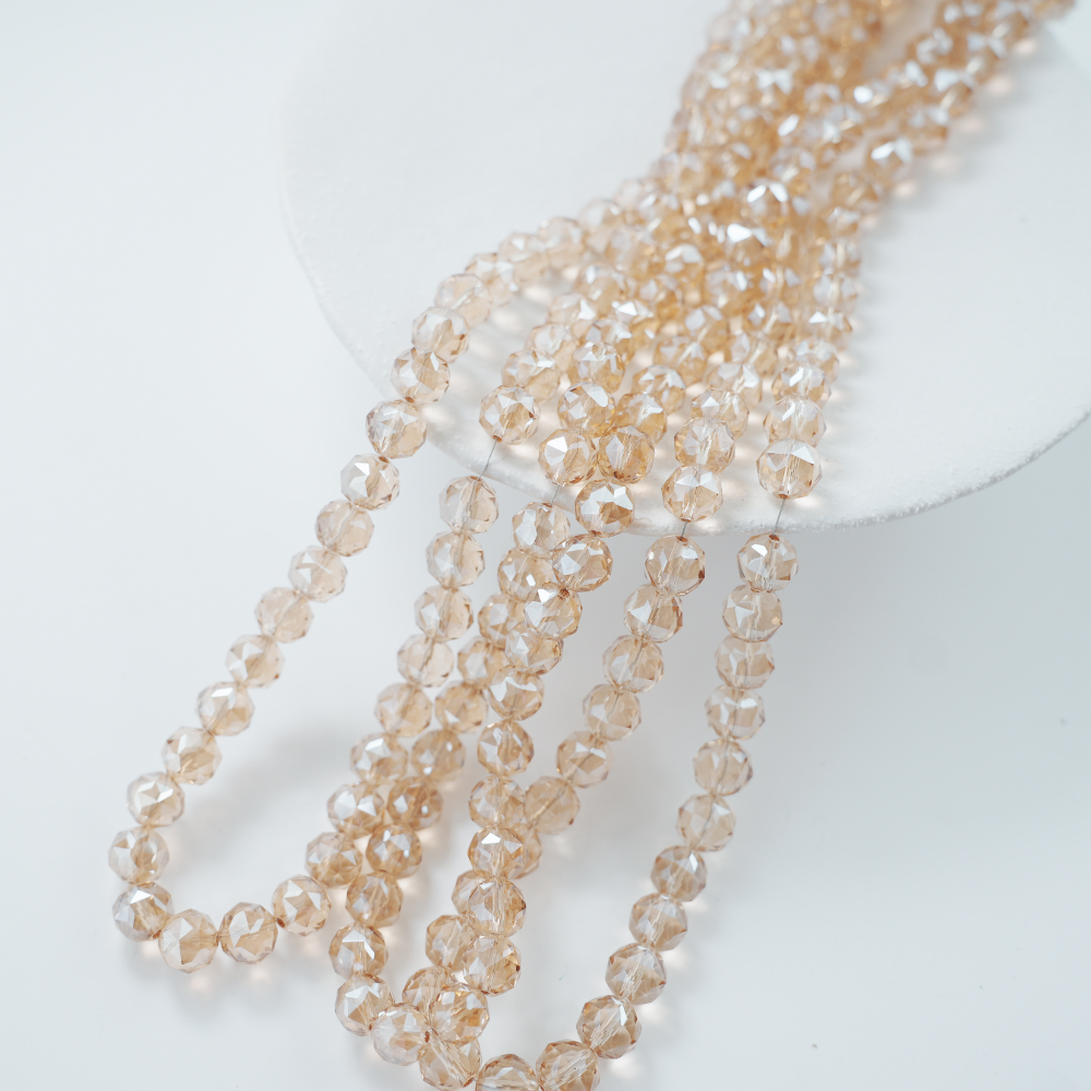 Zirkon,Diamantslebet Rund, 9.5*9.5mm/35cm，Hel Streng - Te-Farve
