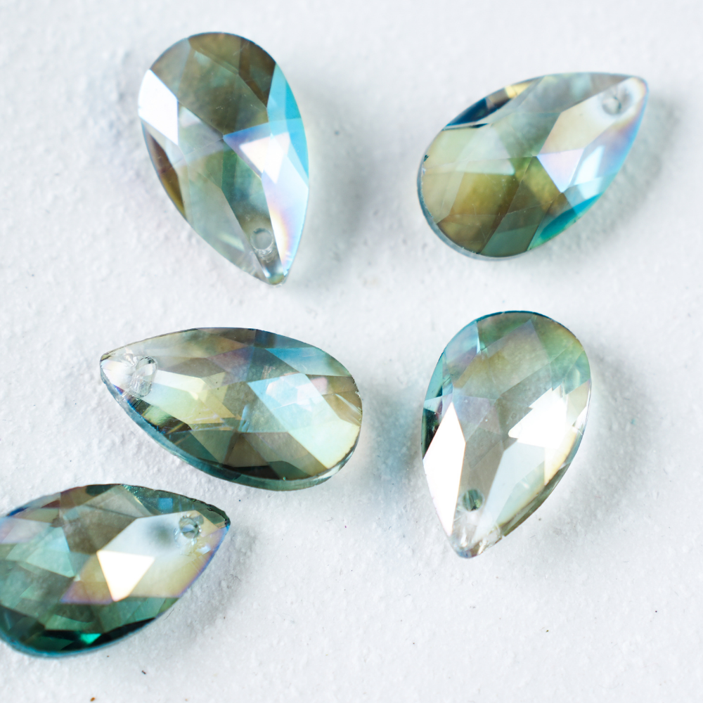 Zirkon,Dråbeform,21.8*13mm，2 stk. - Påfugleblå