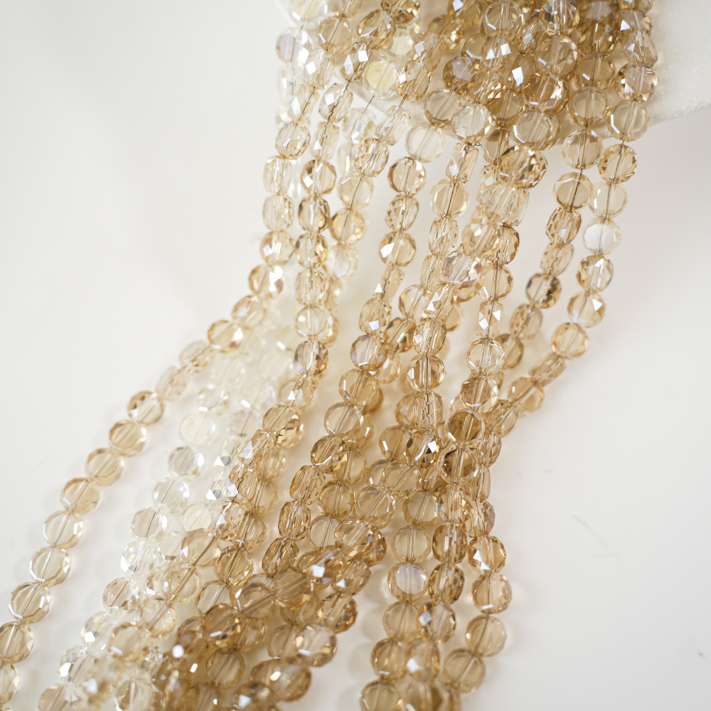 Zirkon,Facetslebne mønter, 8mm/54cm，Hel Streng - Beige