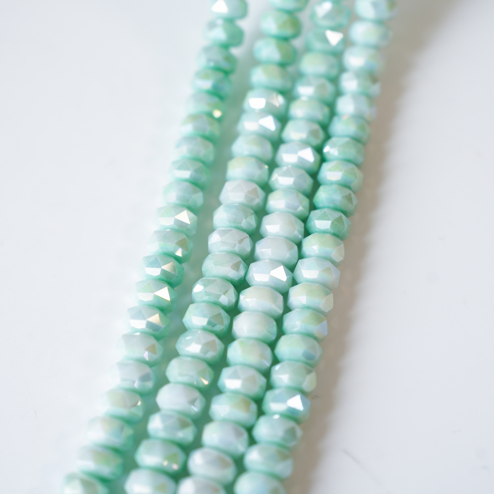 Zirkon,Facetslebne rondeller， Macron, 8mm/39cm，Hel Streng - Lysegrøn