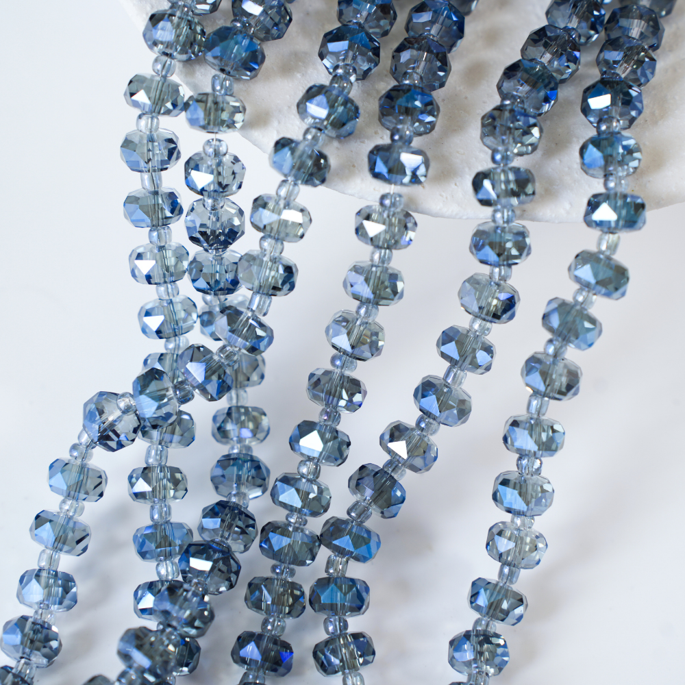 Zirkon,Facetslebne rondeller med mellemled, 8mm/55cm，Hel Streng - Gråblå